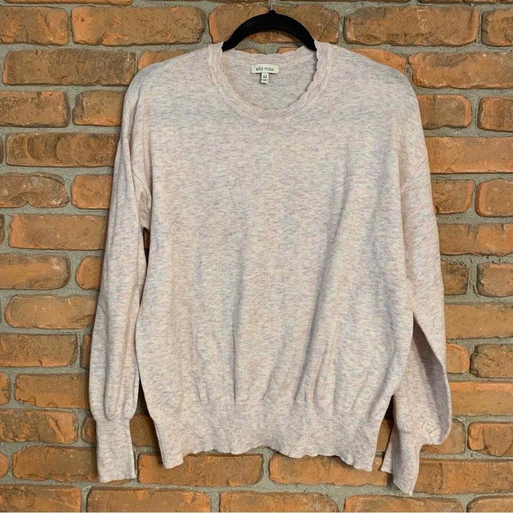 Ella Moss Pullover‎ Sweater Womens Medium Pink Knit Long Sleeve Pastel Scallop